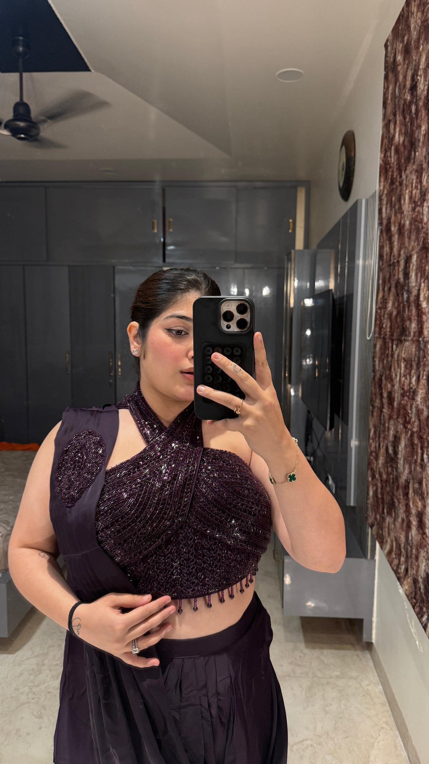 Halter neck saree(dark purple)