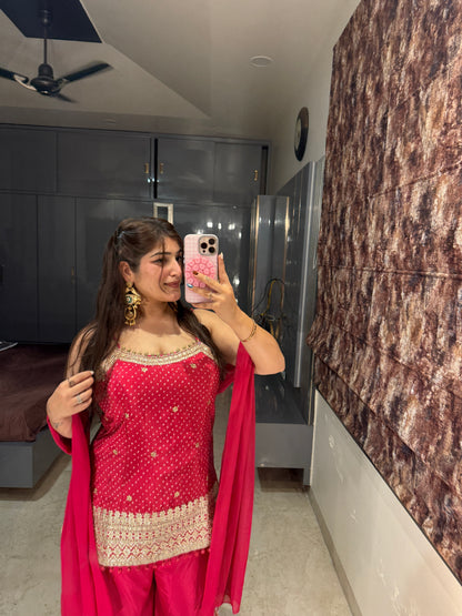 Bandhej plazo set(pink)