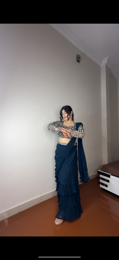 Predrape flower saree