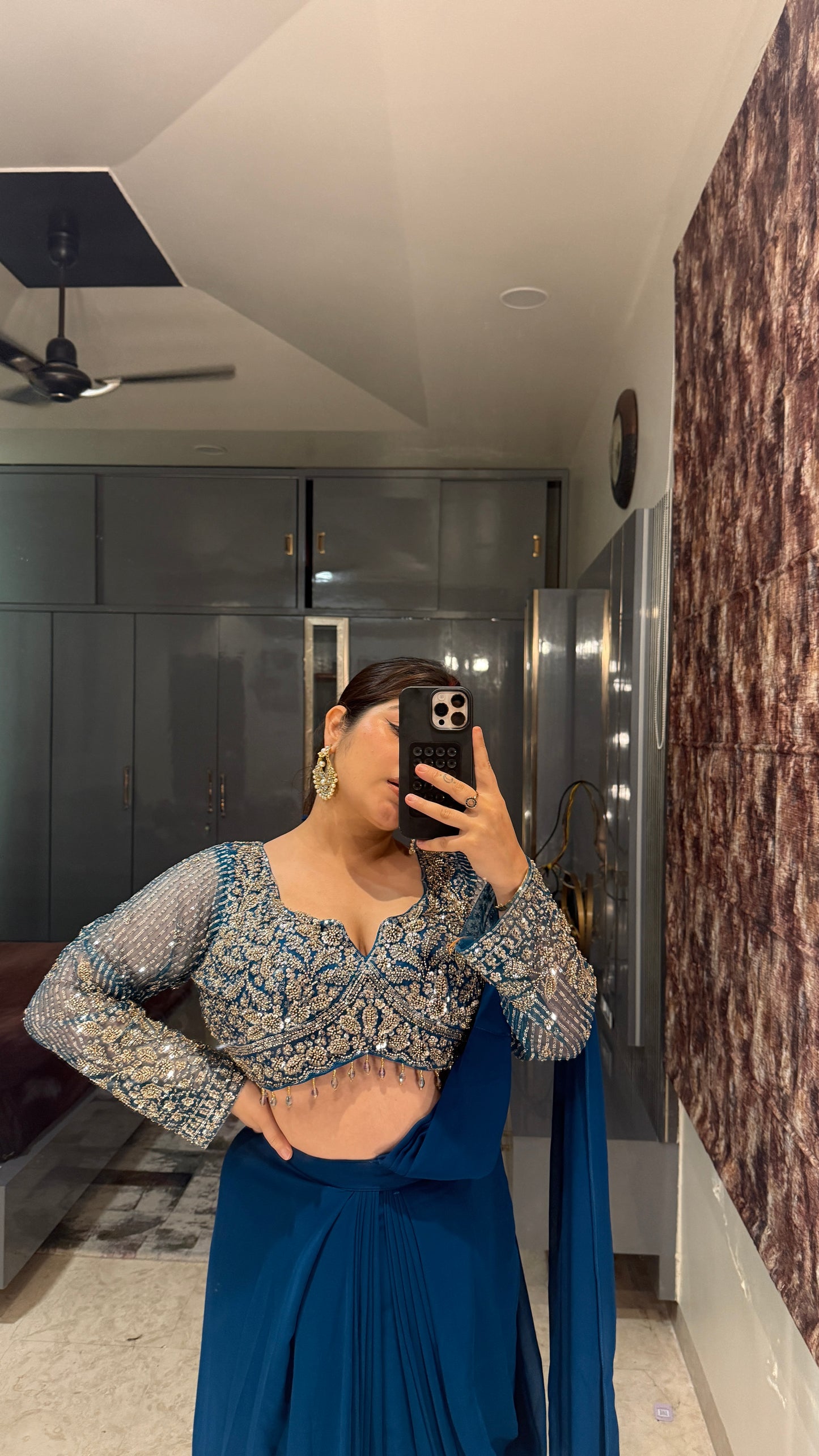 Deep neck handwork saree