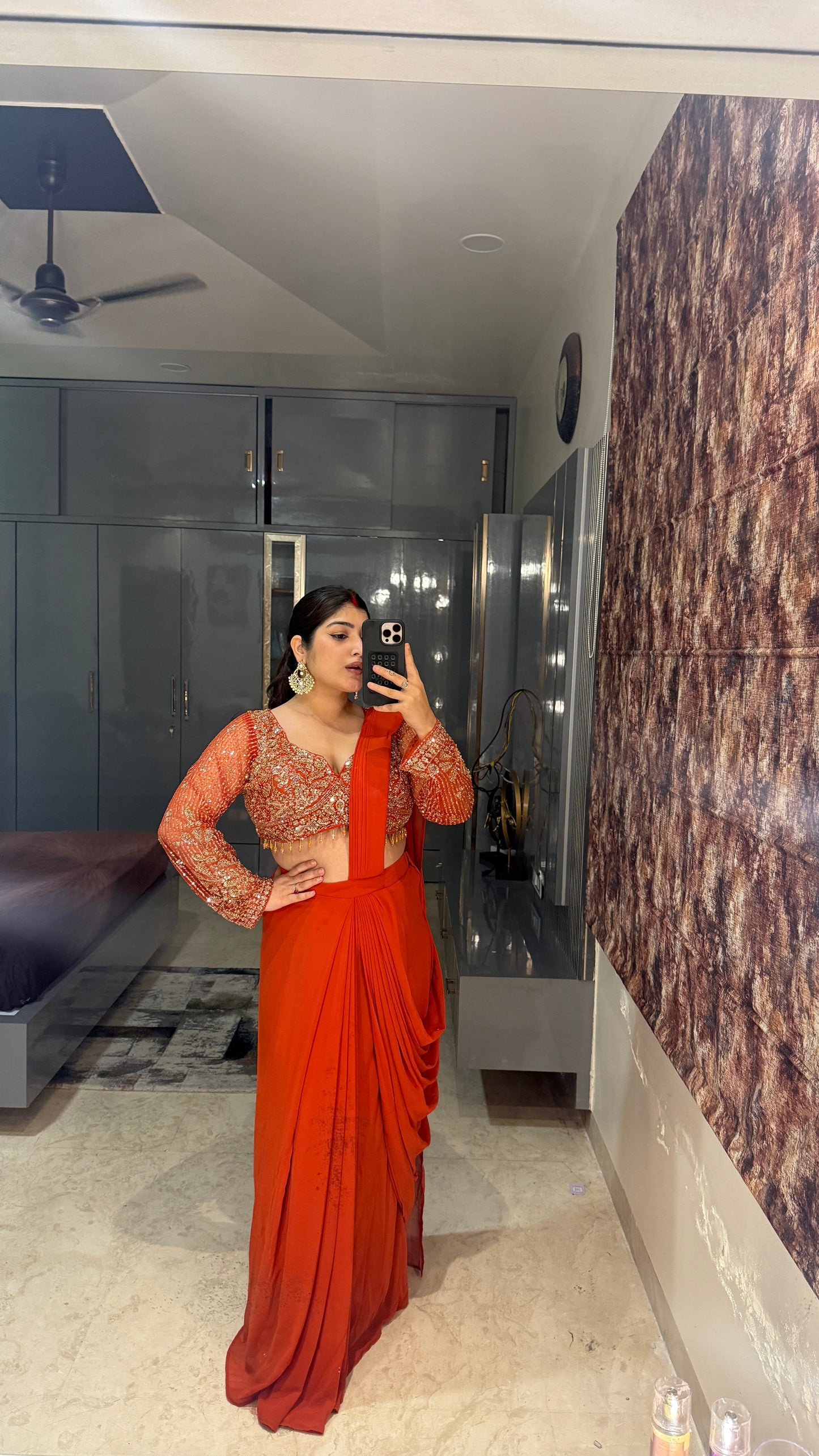 Deep neck handwork saree