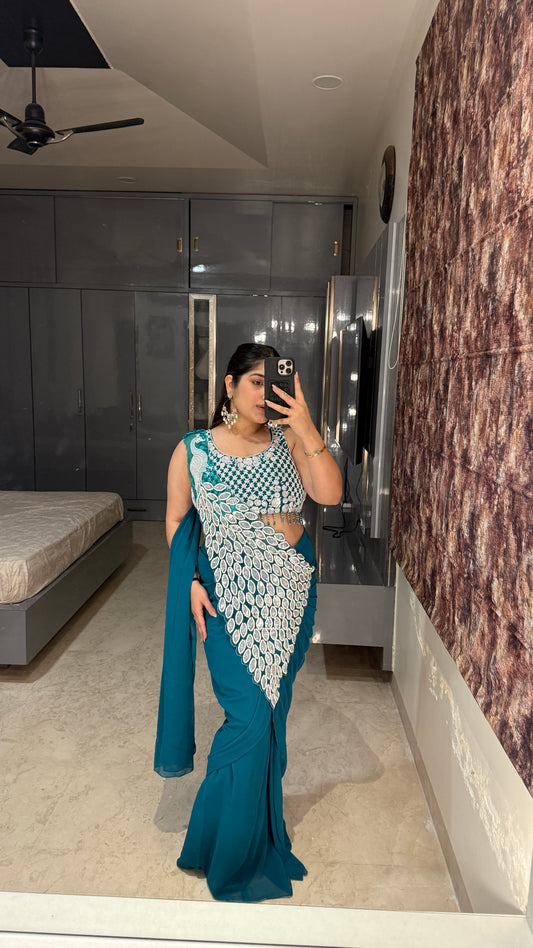 Heavy pallu saree(rama green)