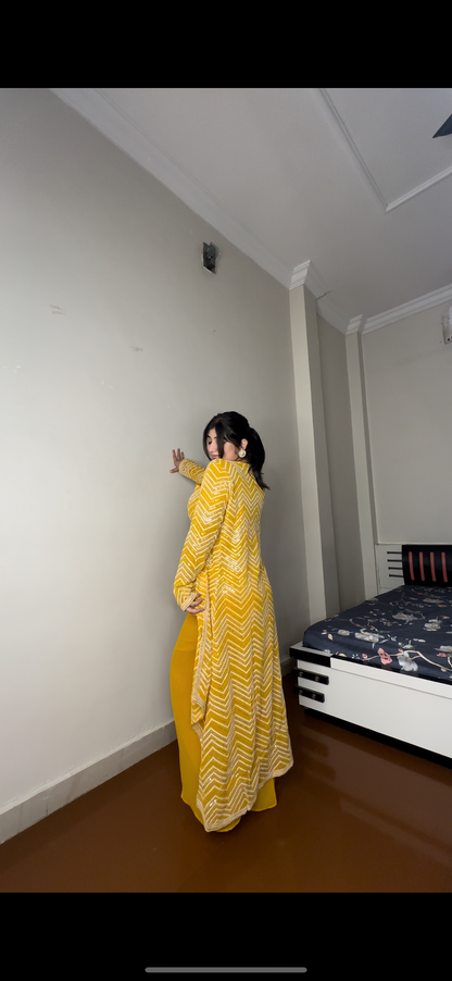 Fully embroidered long shrug set