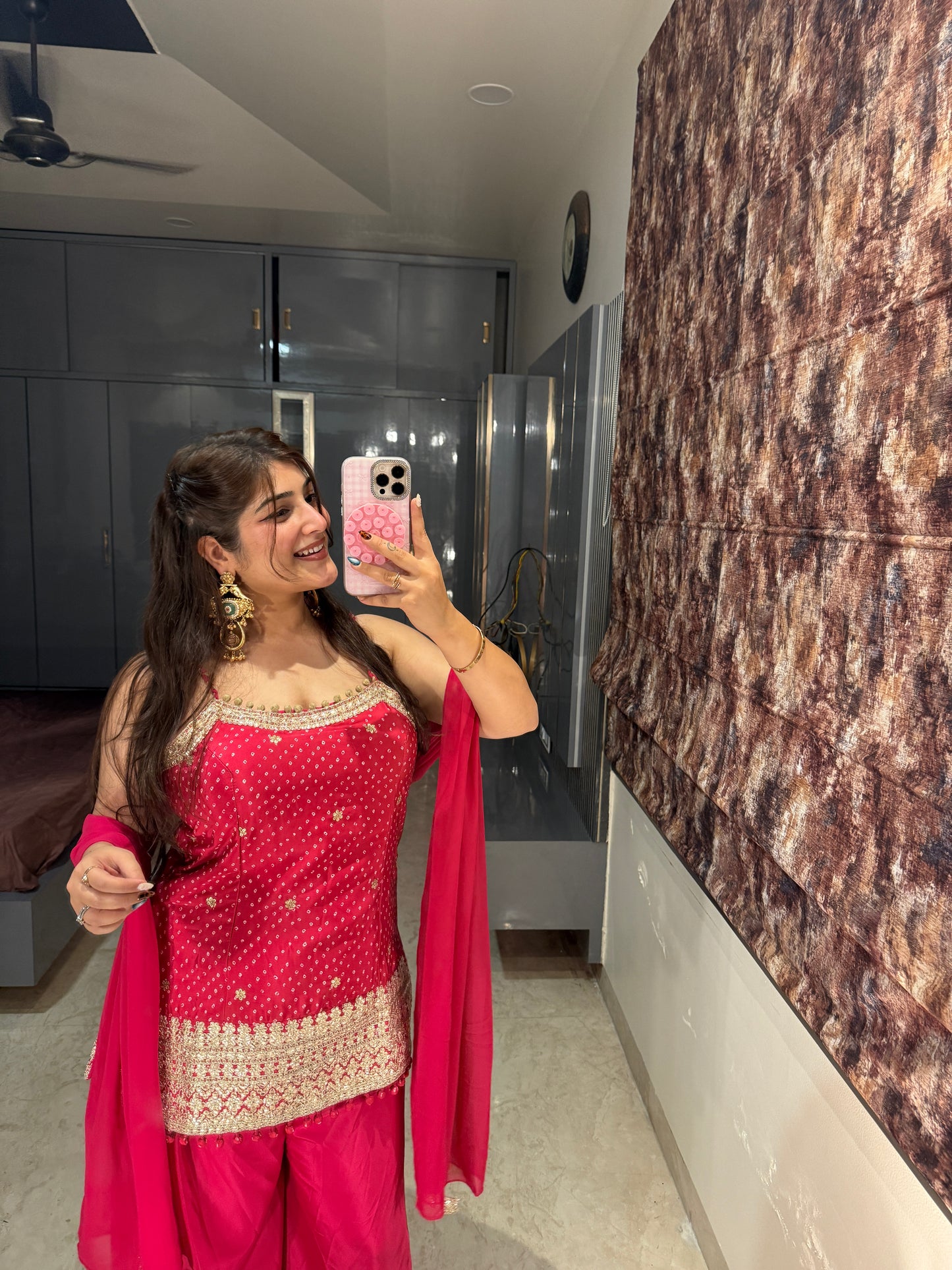 Bandhej plazo set(pink)