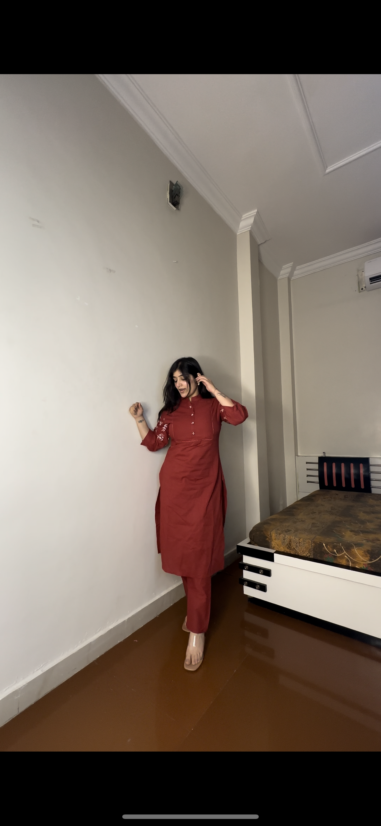 Red suit without dupatta