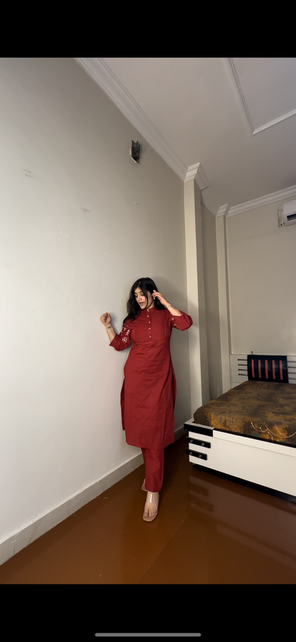 Red suit without dupatta