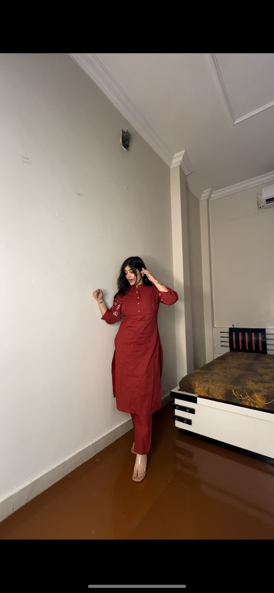 Red suit without dupatta