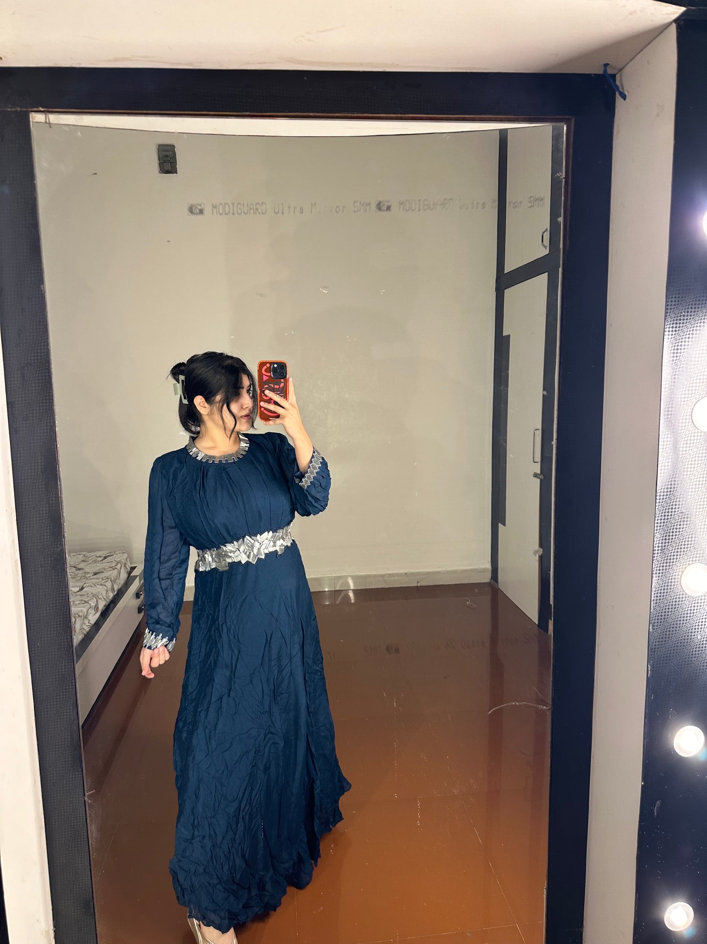 Blue gown with tube light belt