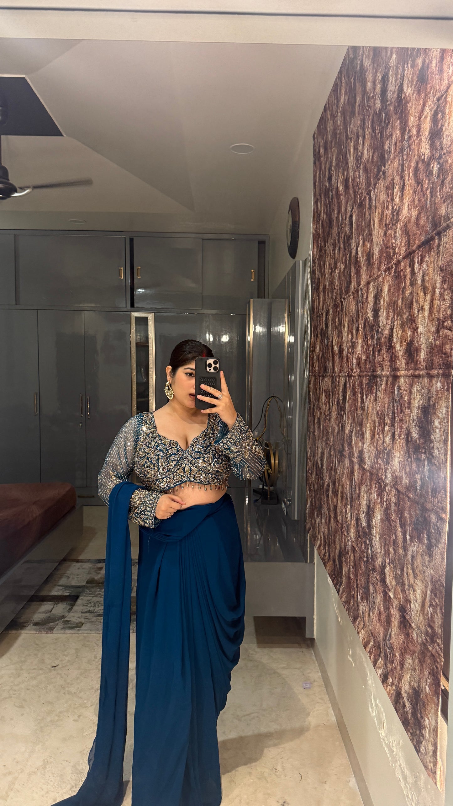 Deep neck handwork saree