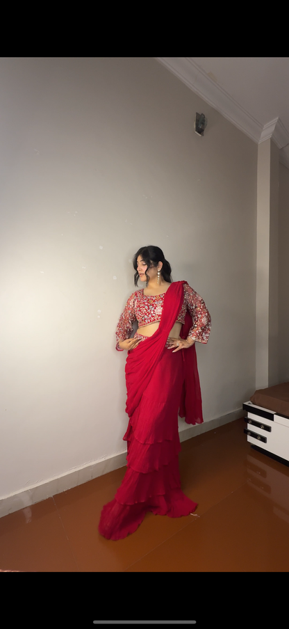 Predrape flower saree
