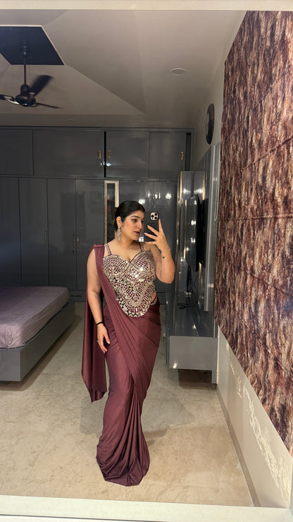 Mirror work saree(wine)