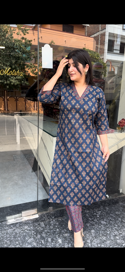 PRINTED BLUE KURTI SET