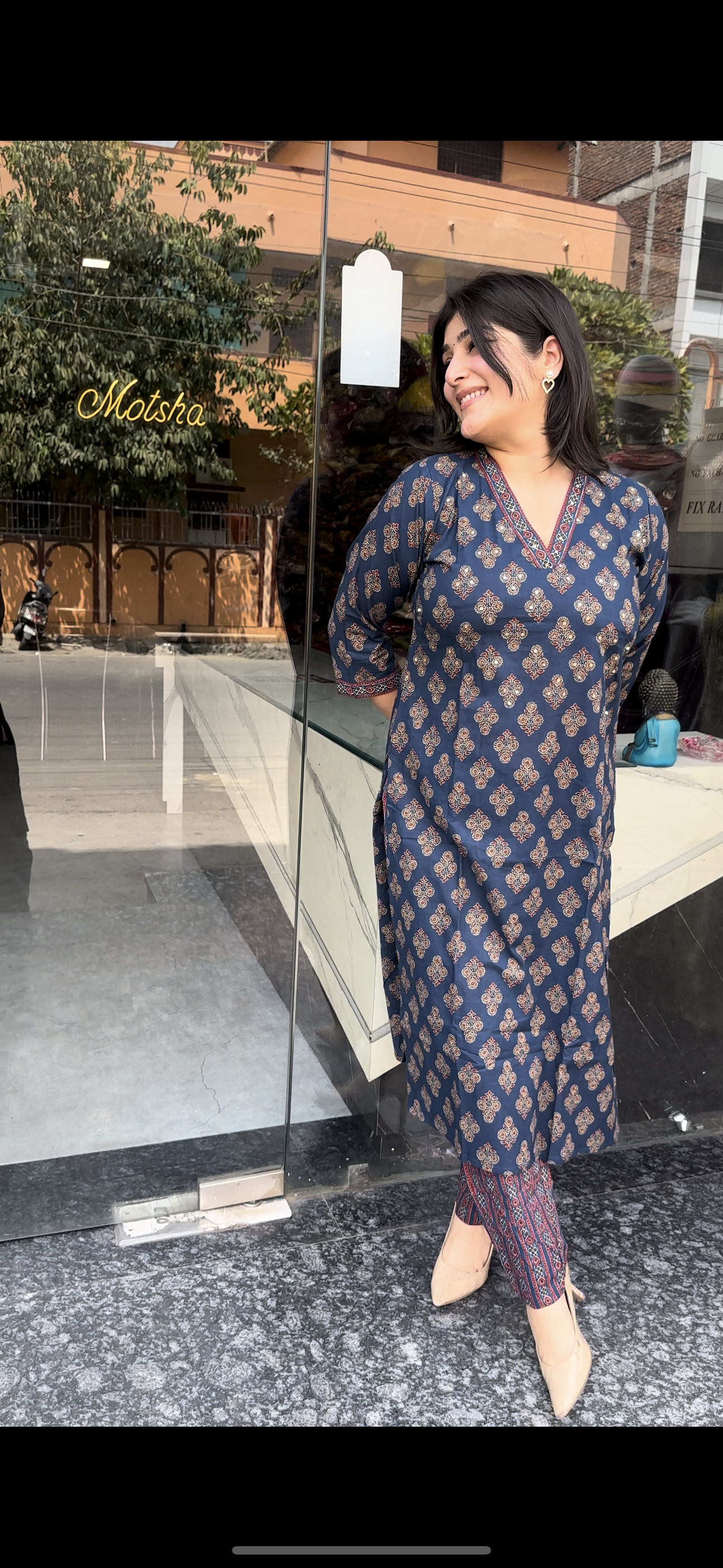 PRINTED BLUE KURTI SET