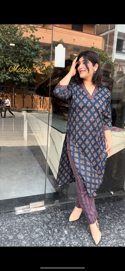 PRINTED BLUE KURTI SET