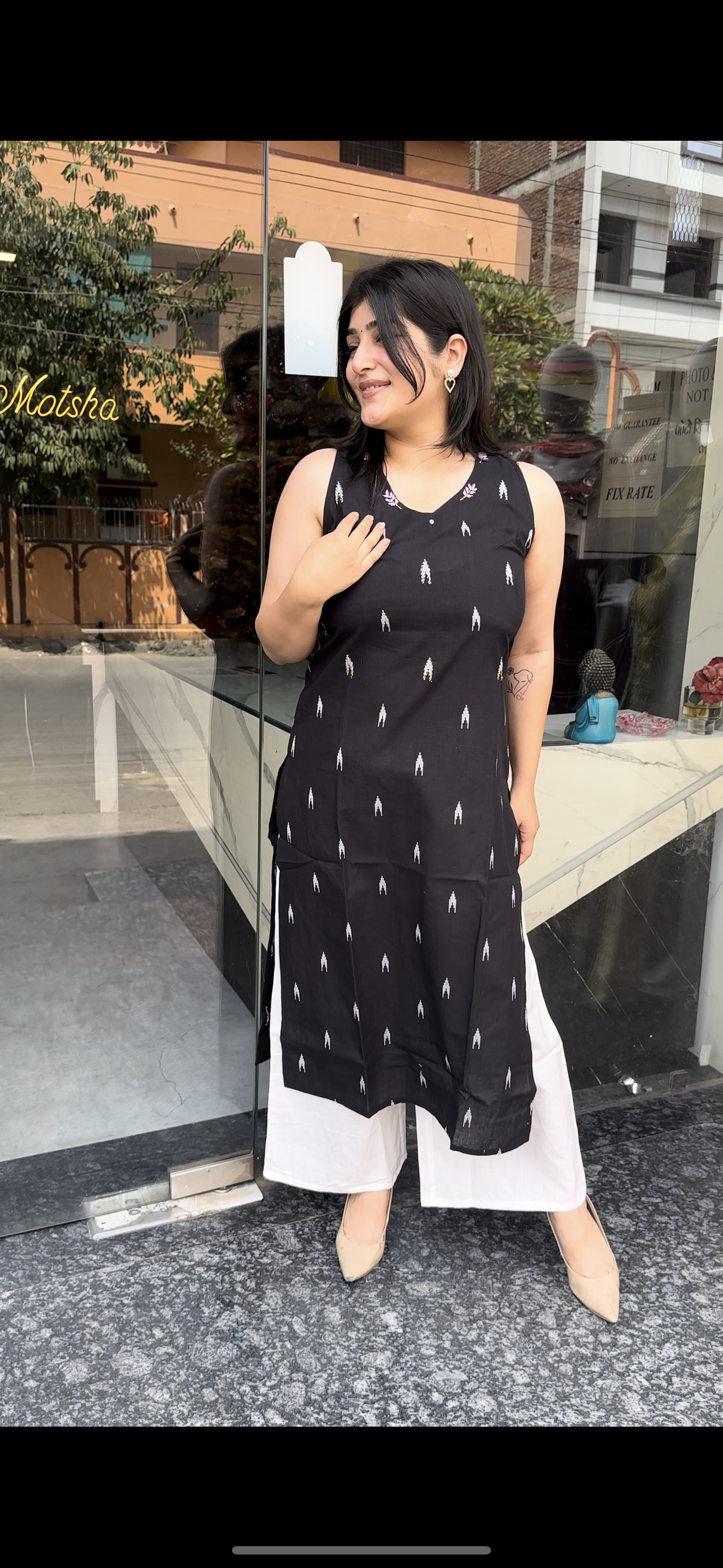 Cut-sleeves black Kurti set