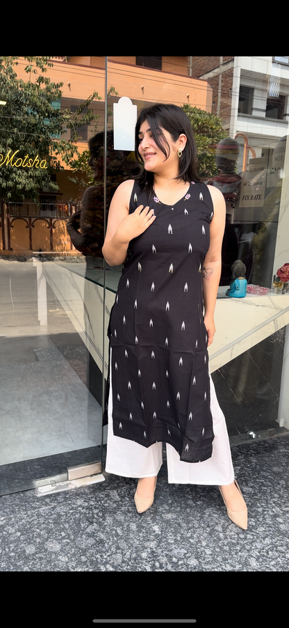 Cut-sleeves black Kurti set