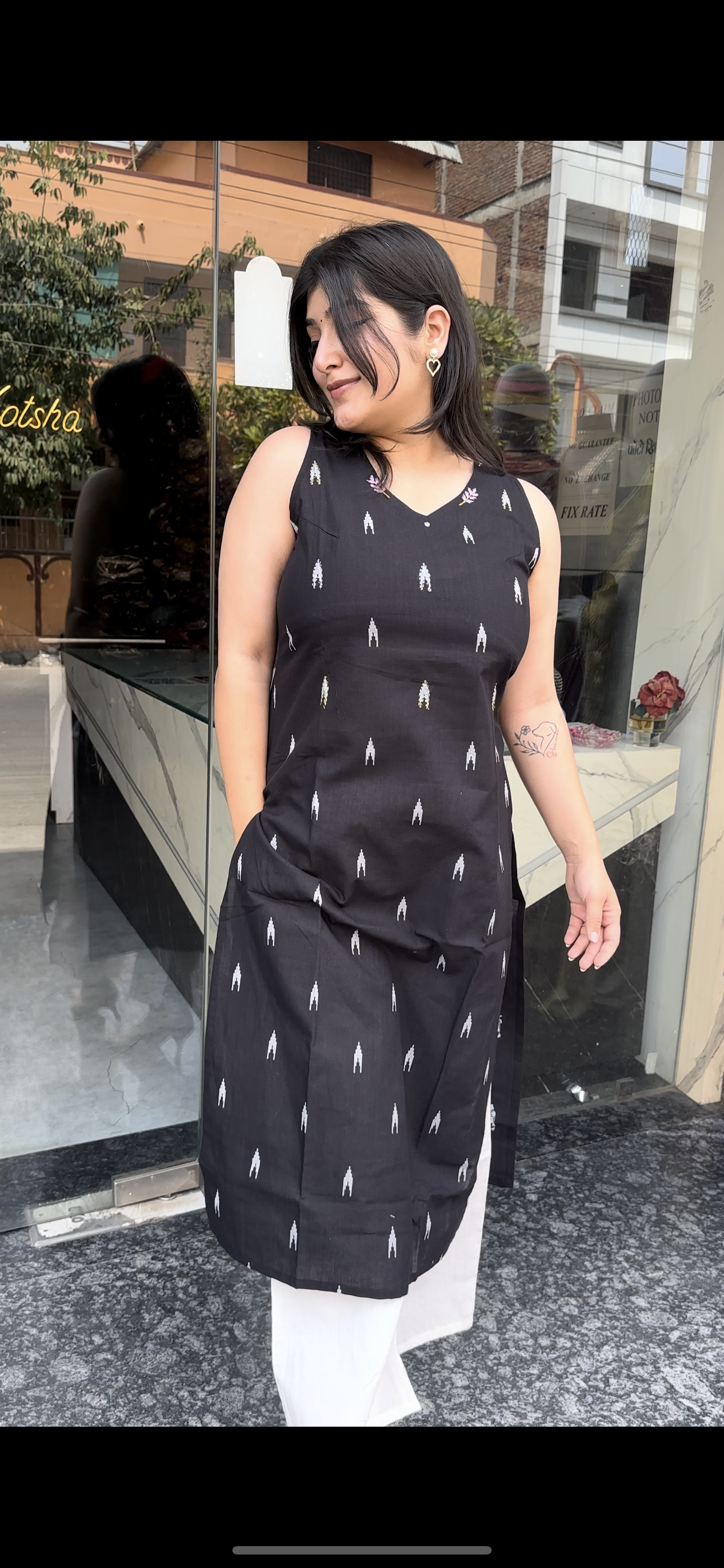 Cut-sleeves black Kurti set