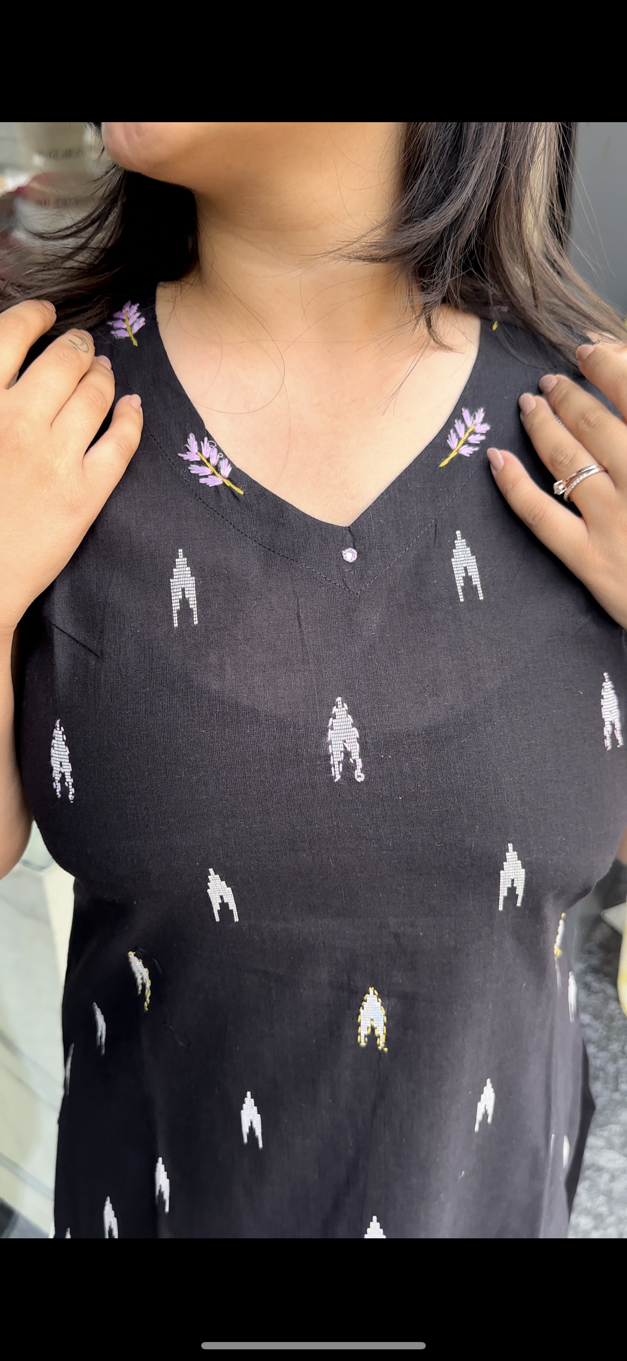 Cut-sleeves black Kurti set