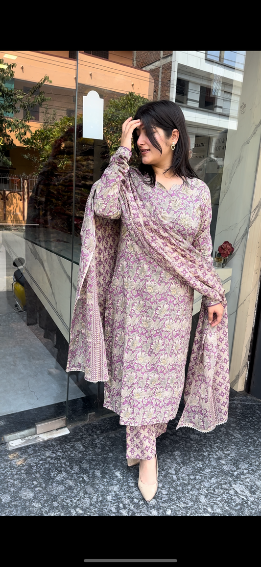 Purple Kurti Set with dupatta