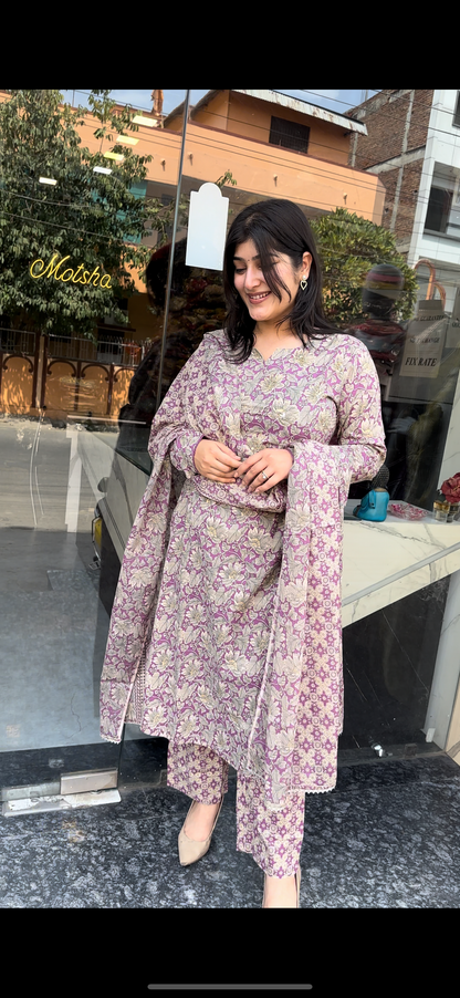 Purple Kurti Set with dupatta