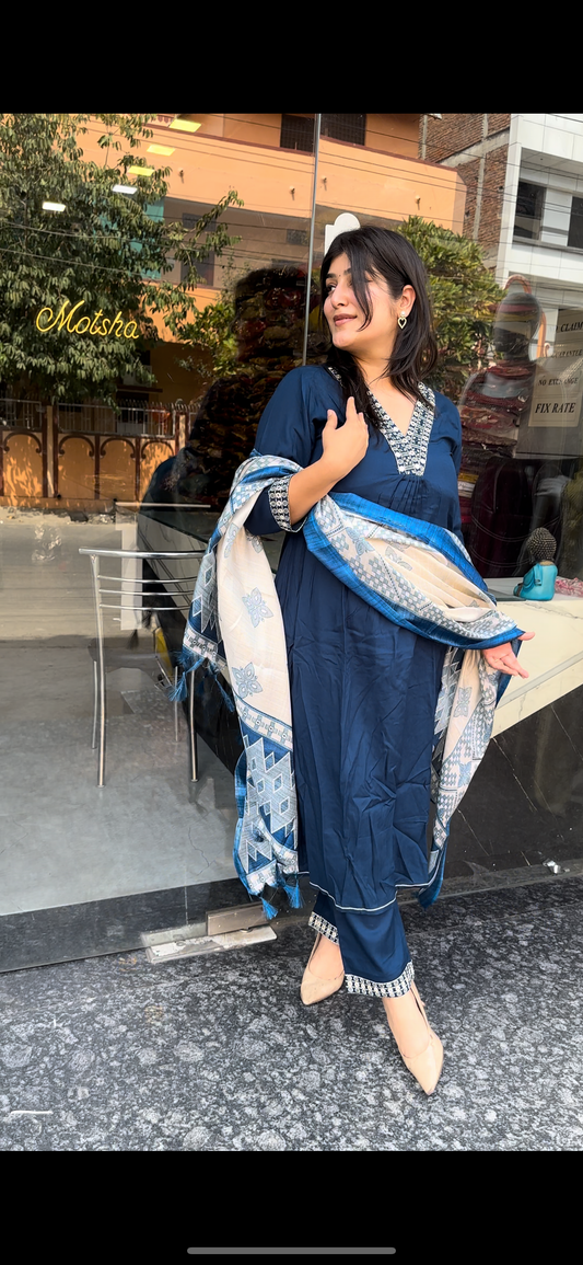 NAVY BLUE KURTI SET WITH DUPATTA