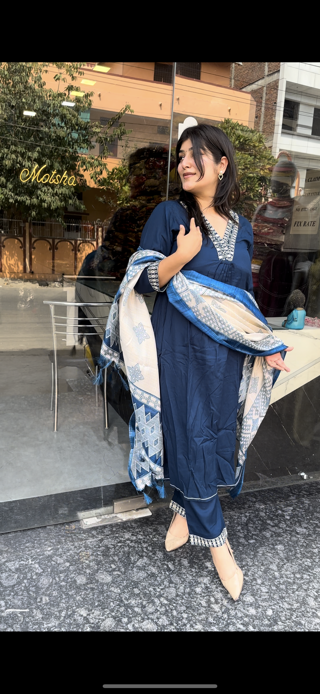 NAVY BLUE KURTI SET WITH DUPATTA