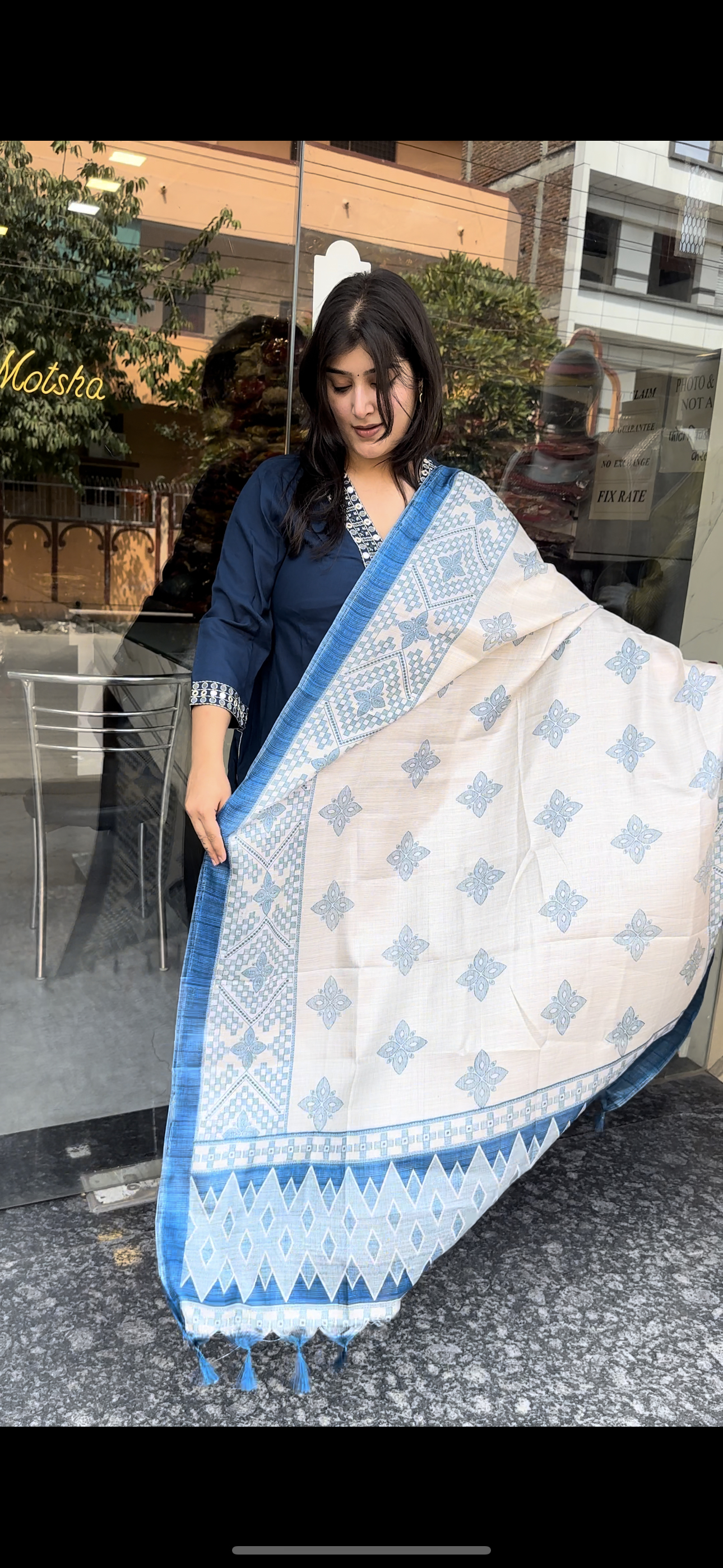 NAVY BLUE KURTI SET WITH DUPATTA