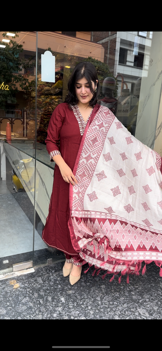 Mahroon Kurti set with dupatta