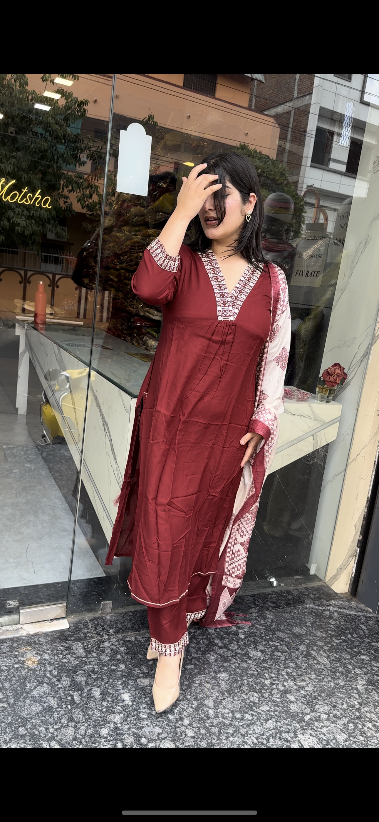 Mahroon Kurti set with dupatta