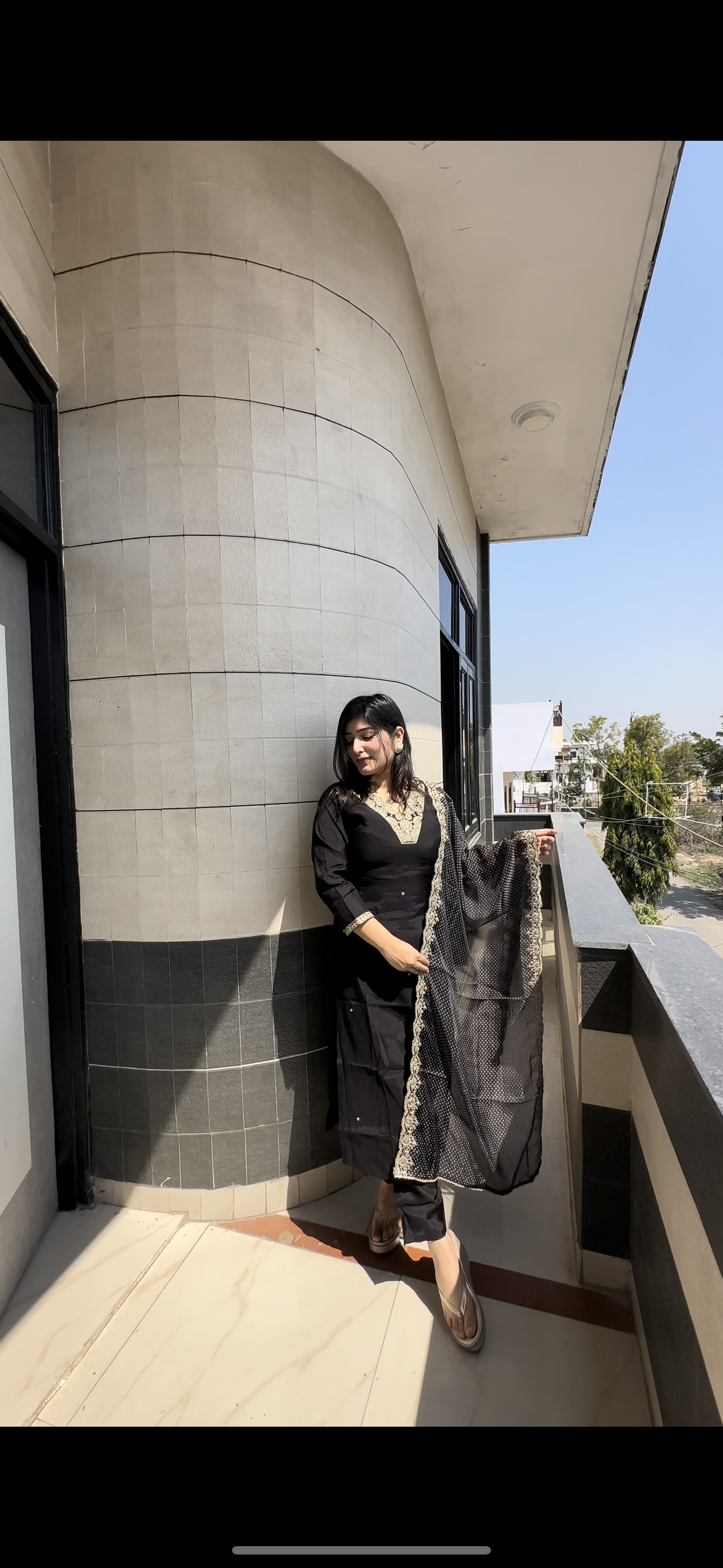 BLACK SUIT WITH BANDHEJ ORGANZA DUPATTA