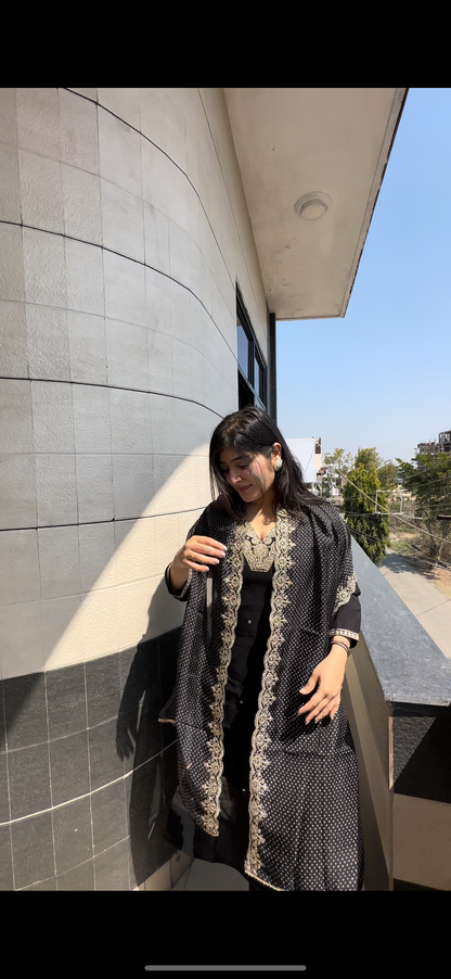 BLACK SUIT WITH BANDHEJ ORGANZA DUPATTA