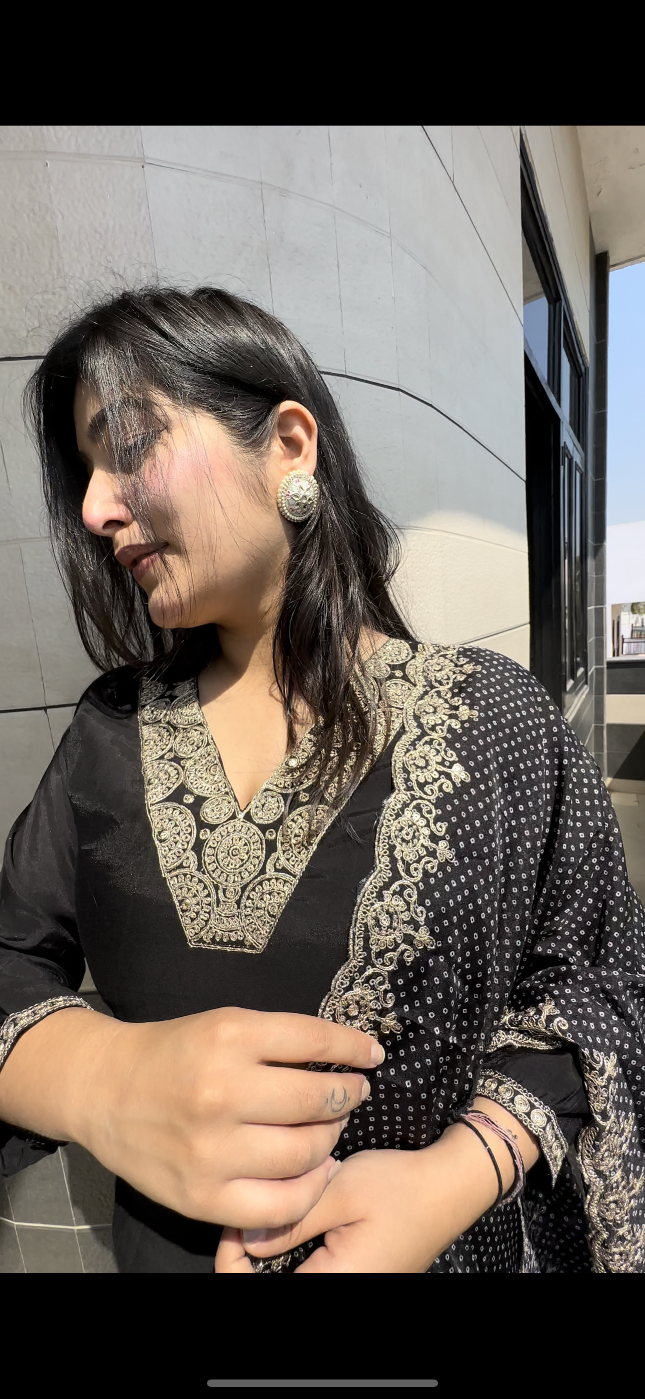 BLACK SUIT WITH BANDHEJ ORGANZA DUPATTA