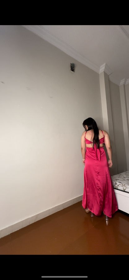 pink backless dress