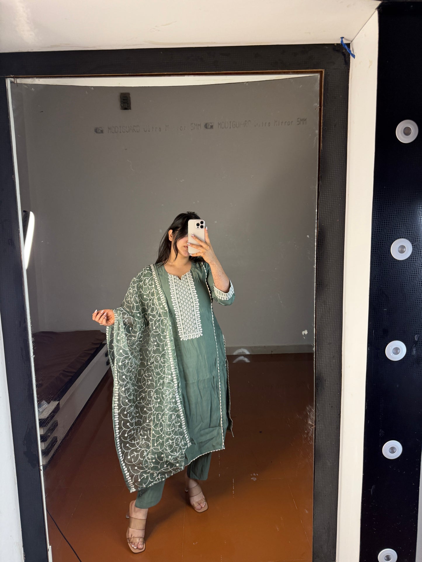 Green suit with thread work dupatta