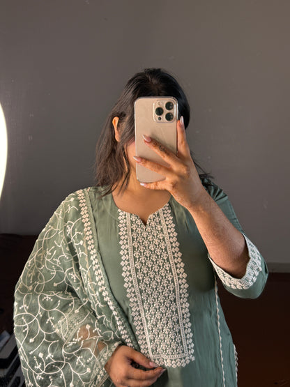 Green suit with thread work dupatta