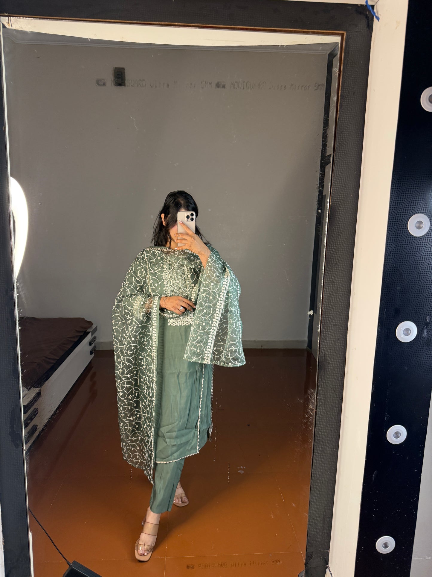 Green suit with thread work dupatta