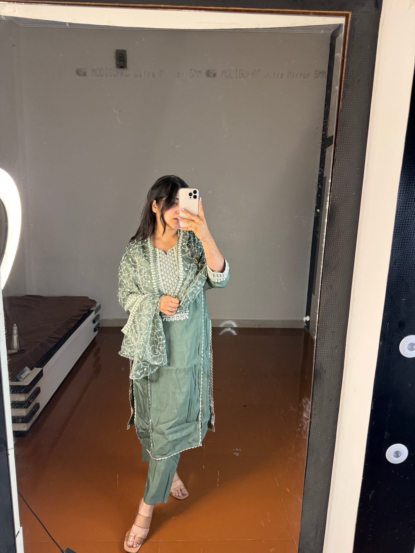 Green suit with thread work dupatta