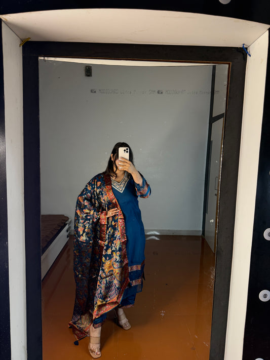 blueSuit with printed dupatta