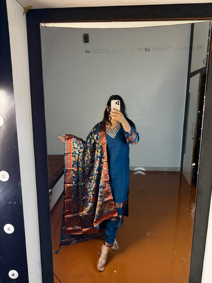 blueSuit with printed dupatta