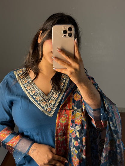 blueSuit with printed dupatta