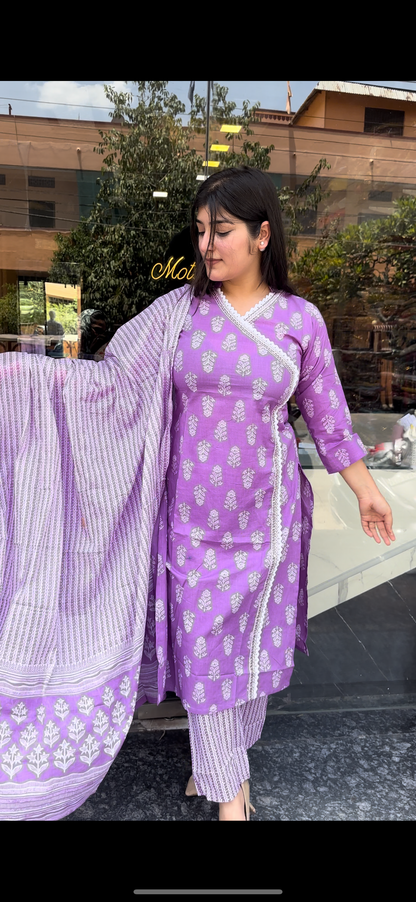 Purple Cotton Kurti set