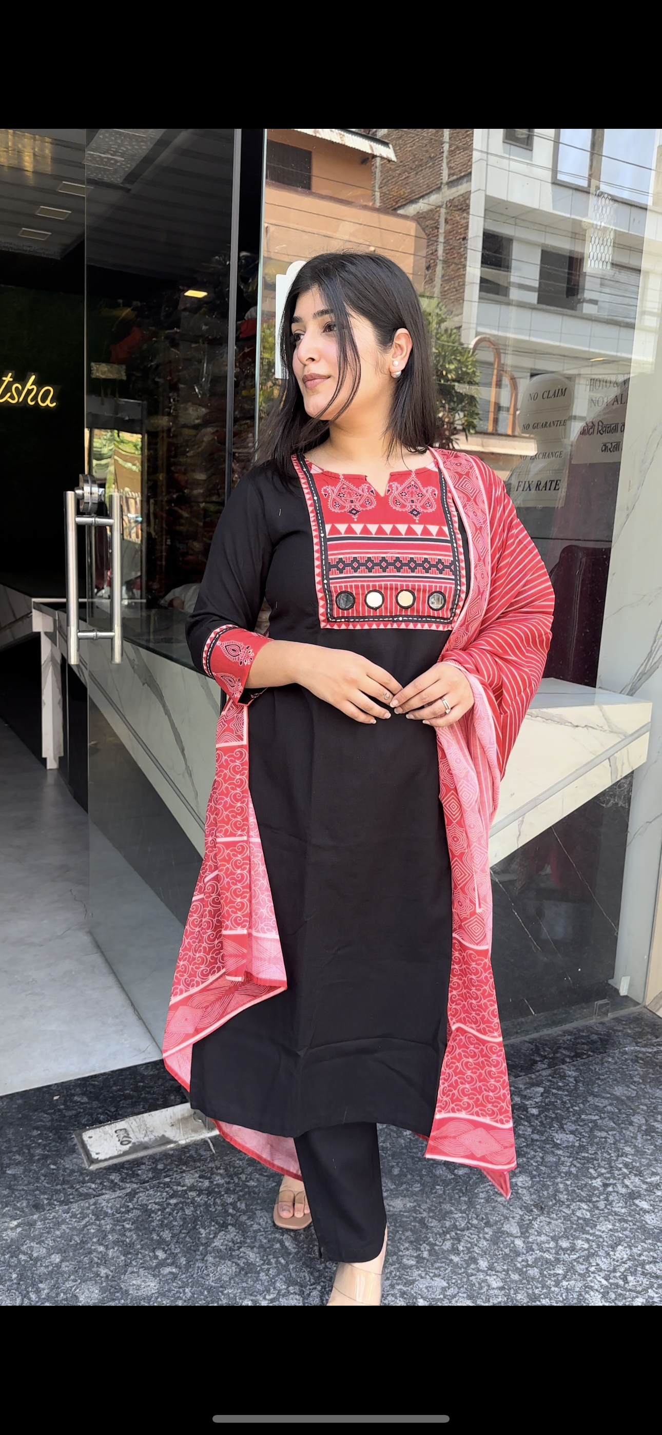 Black Patchwork Kurti set