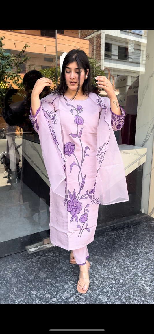 Lavender Suit with Organza dupatta