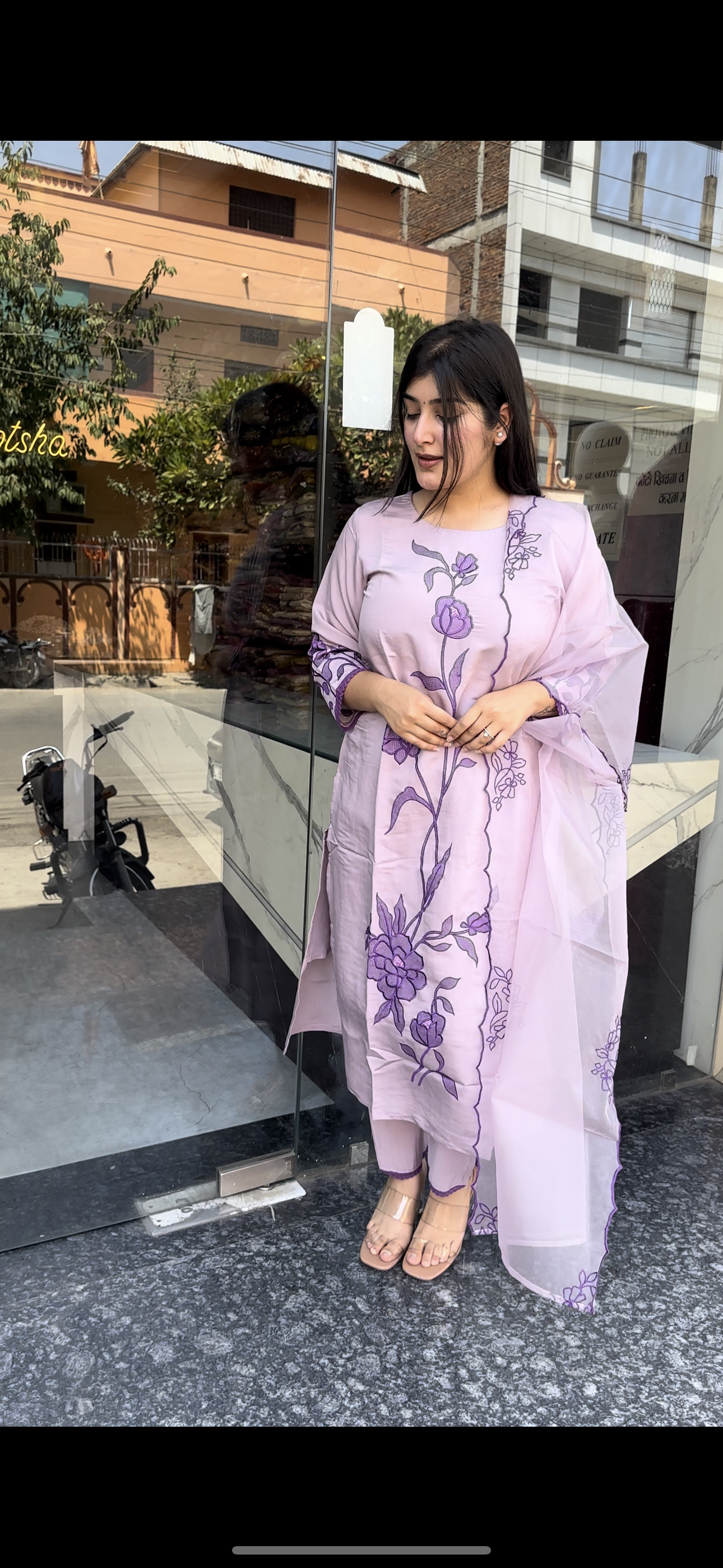 Lavender Suit with Organza dupatta