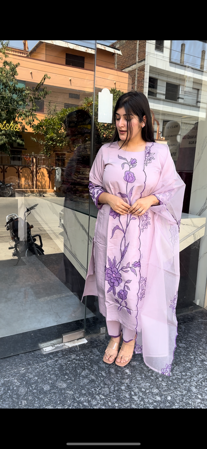 Lavender Suit with Organza dupatta