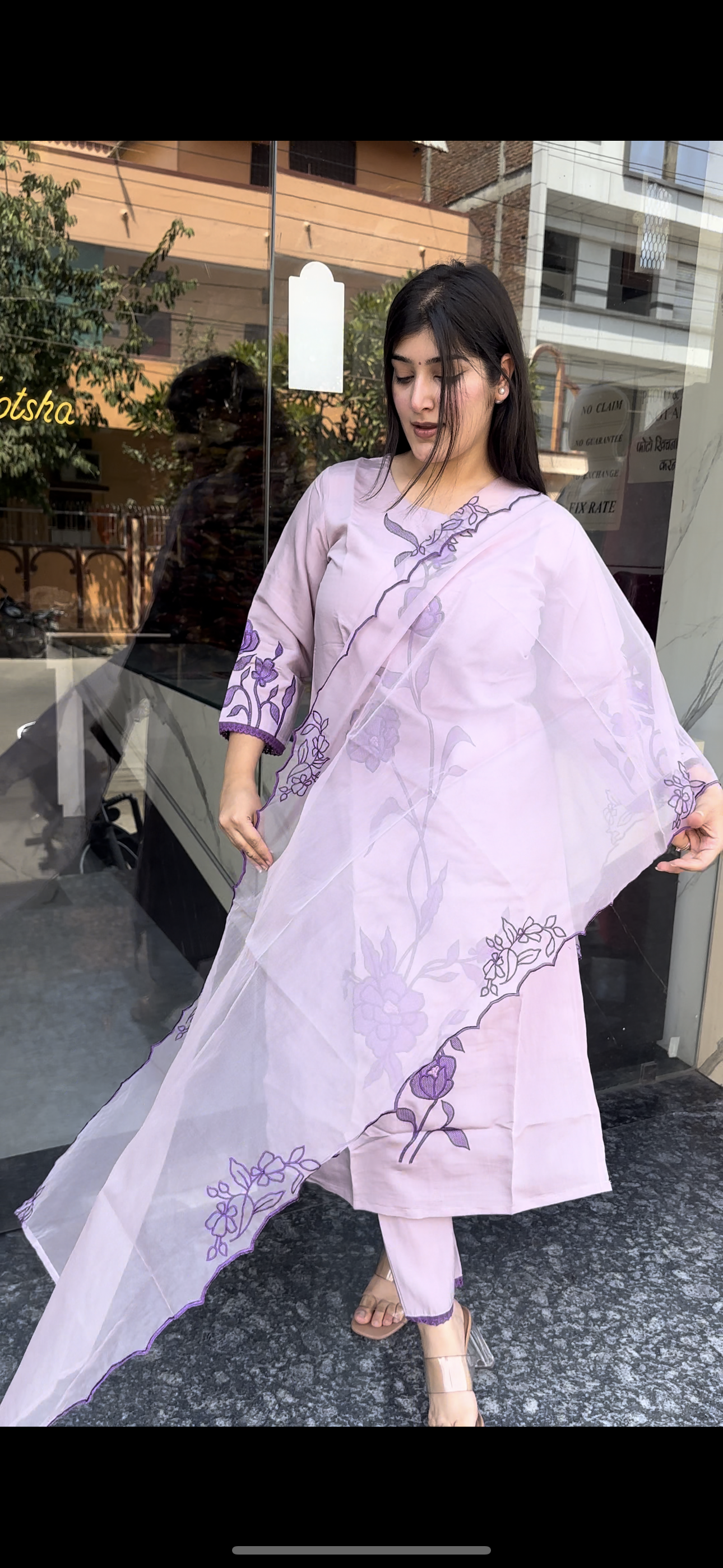 Lavender Suit with Organza dupatta
