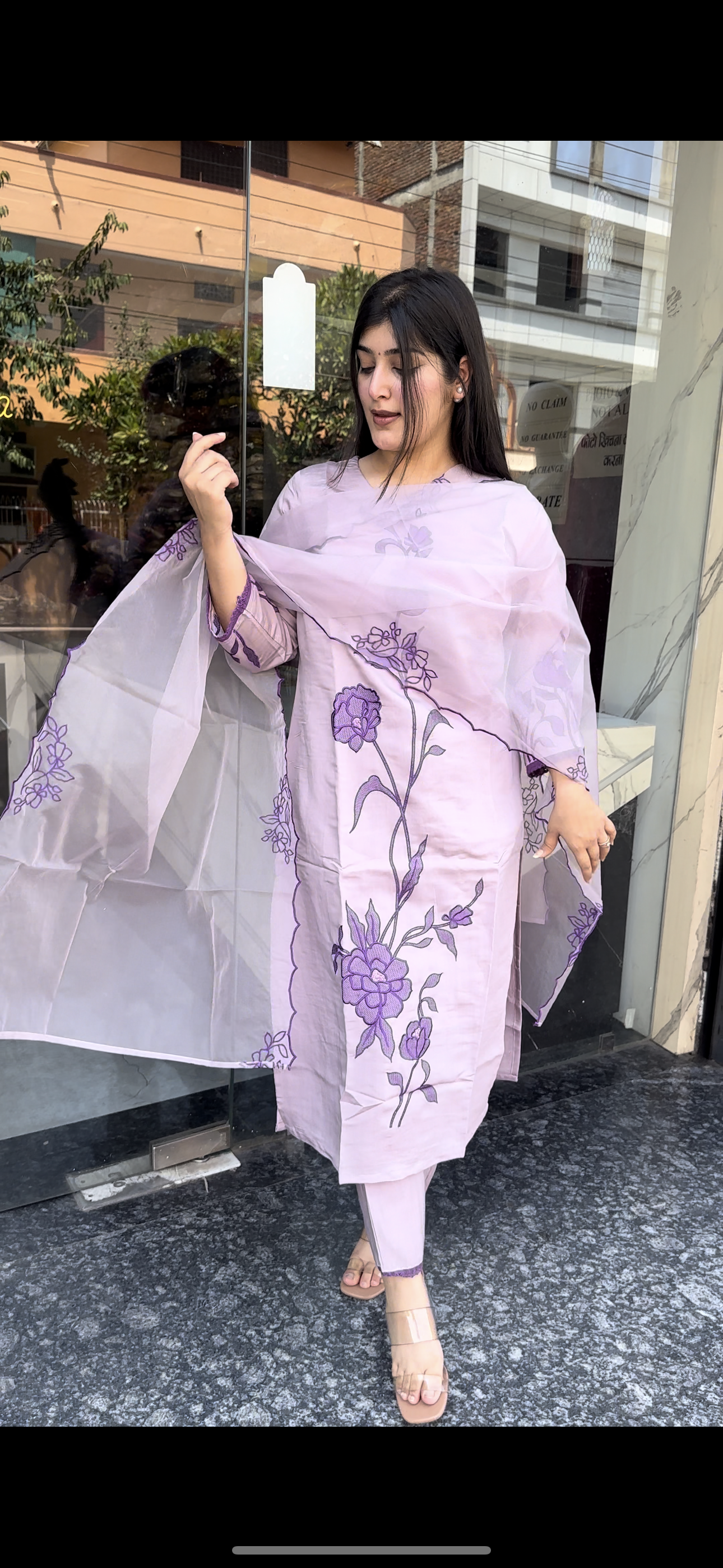Lavender Suit with Organza dupatta
