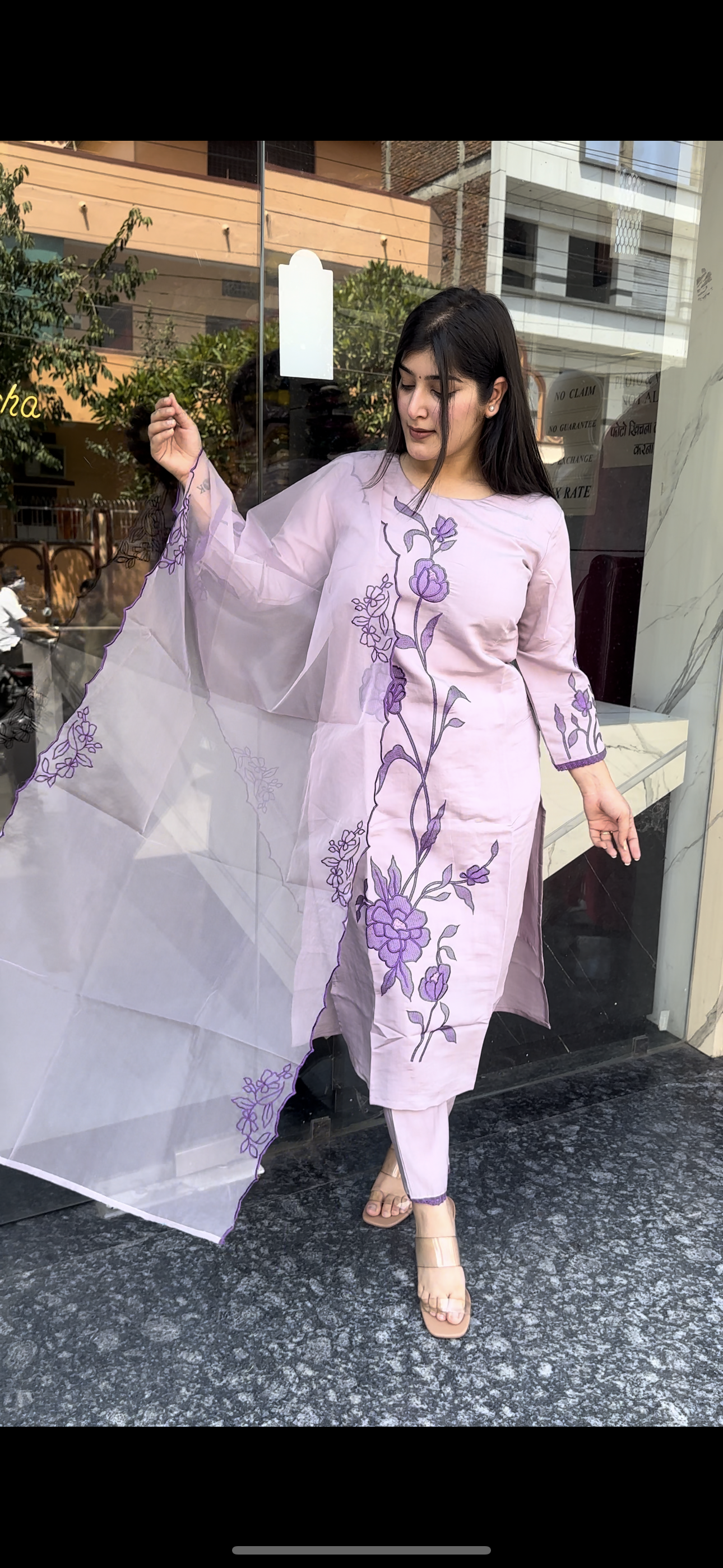 Lavender Suit with Organza dupatta