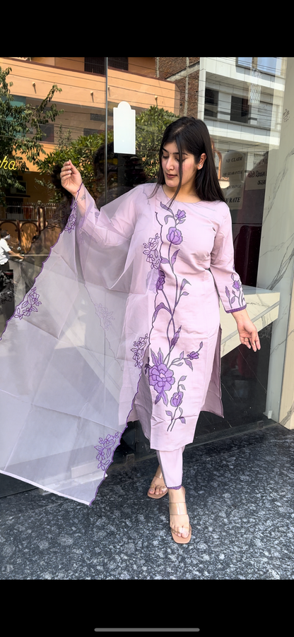 Lavender Suit with Organza dupatta