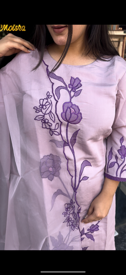 Lavender Suit with Organza dupatta